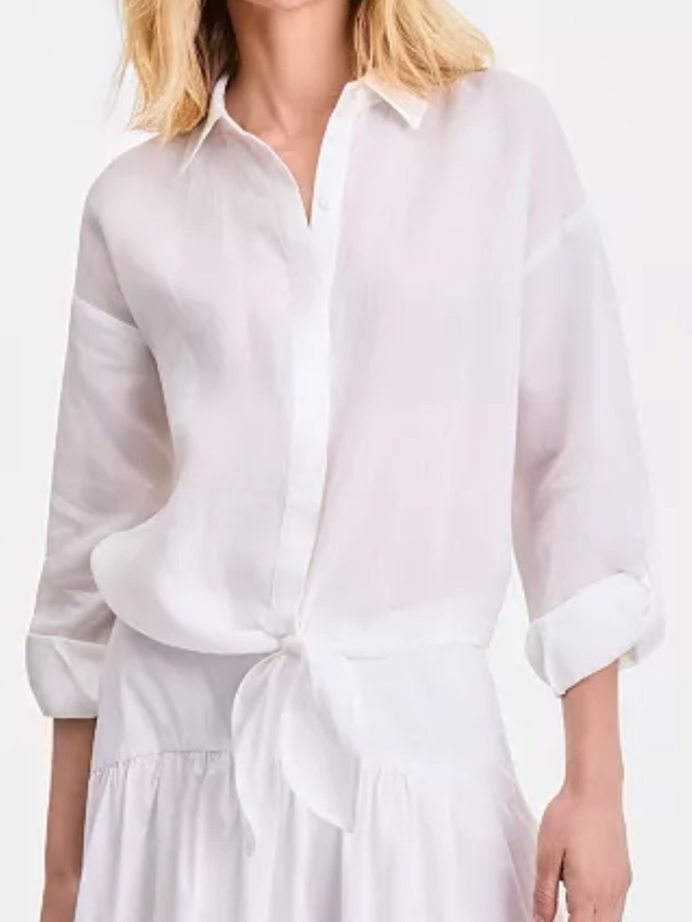 INC International Concepts Ramie Button Front Tie Hem Shirt